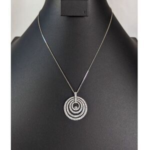 Erwin Pearl CZ Pendant Necklace Rhodium Sterling Silver 925 Signed Nested Circle